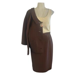 Oscar de la Renta Silk‑Wool Skirt Suit Set Made in Italy in Chocolate Brown